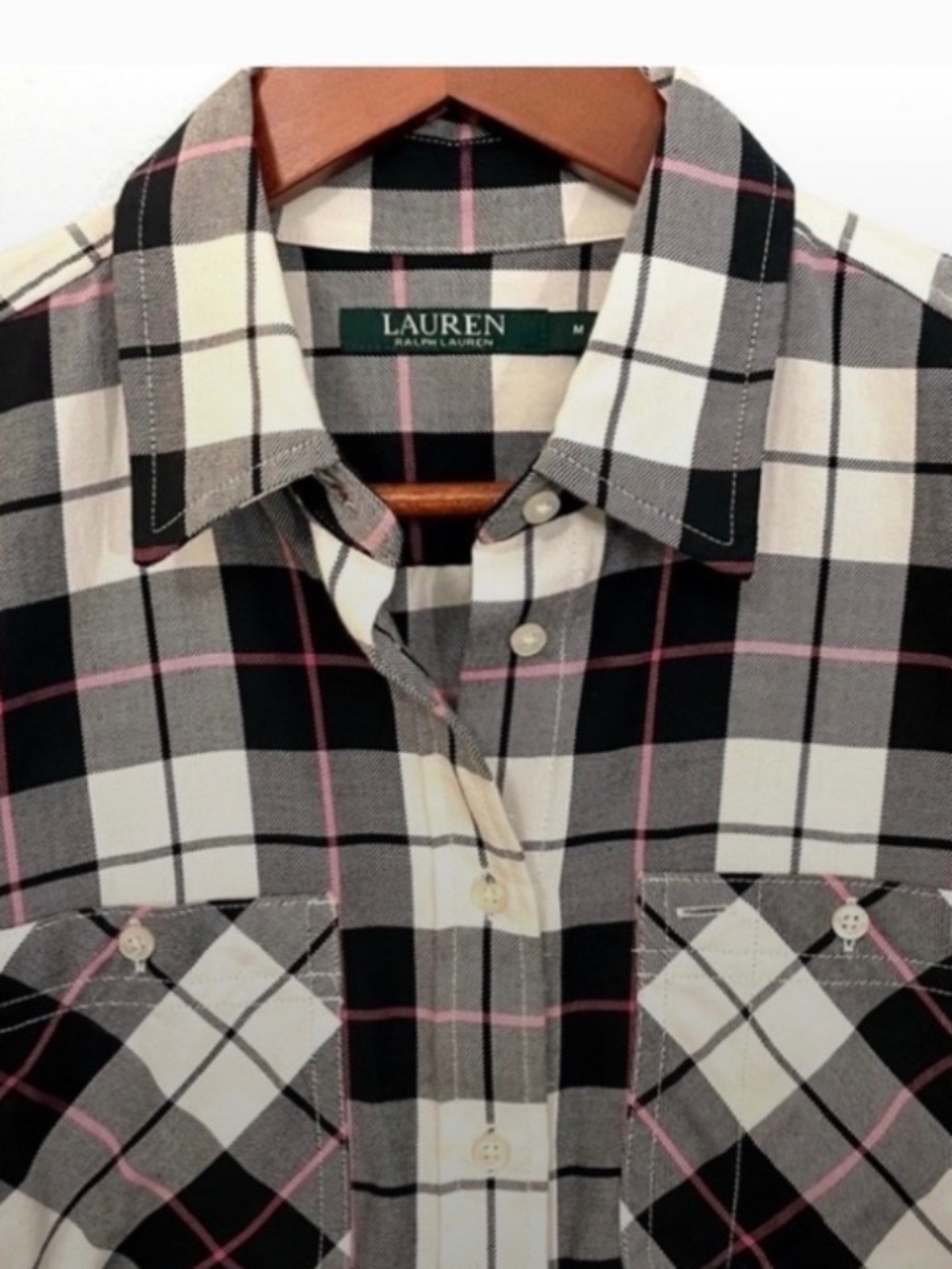 Ralph Lauren Black, White & Pink Plaid Button-Up Flannel Shirt Size 2X